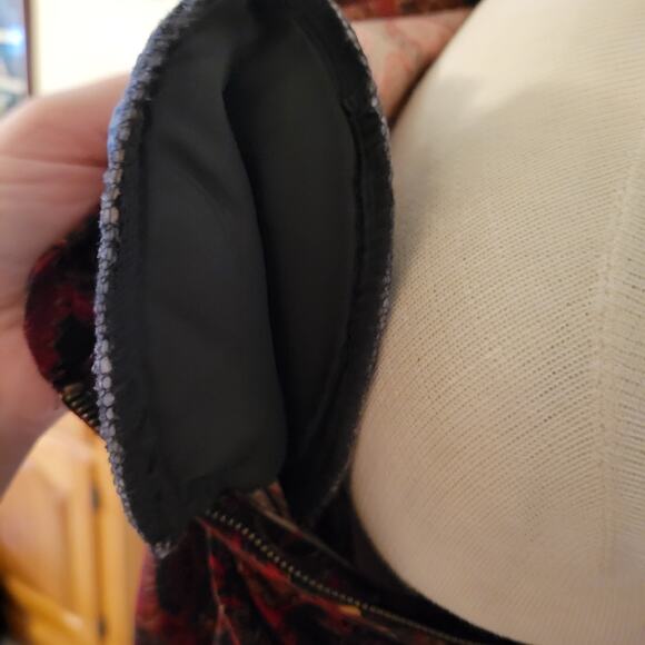 90s Paisley Zip Jacket Deep Red Notations Petite L Shoulder Pads Waist Seam - Picture 8 of 9